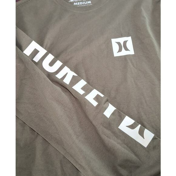Hurley Logo T-Shirt Men's Size M Green Long Sleeve Crew Neck Cotton Pullover Tee - Picture 7 of 11